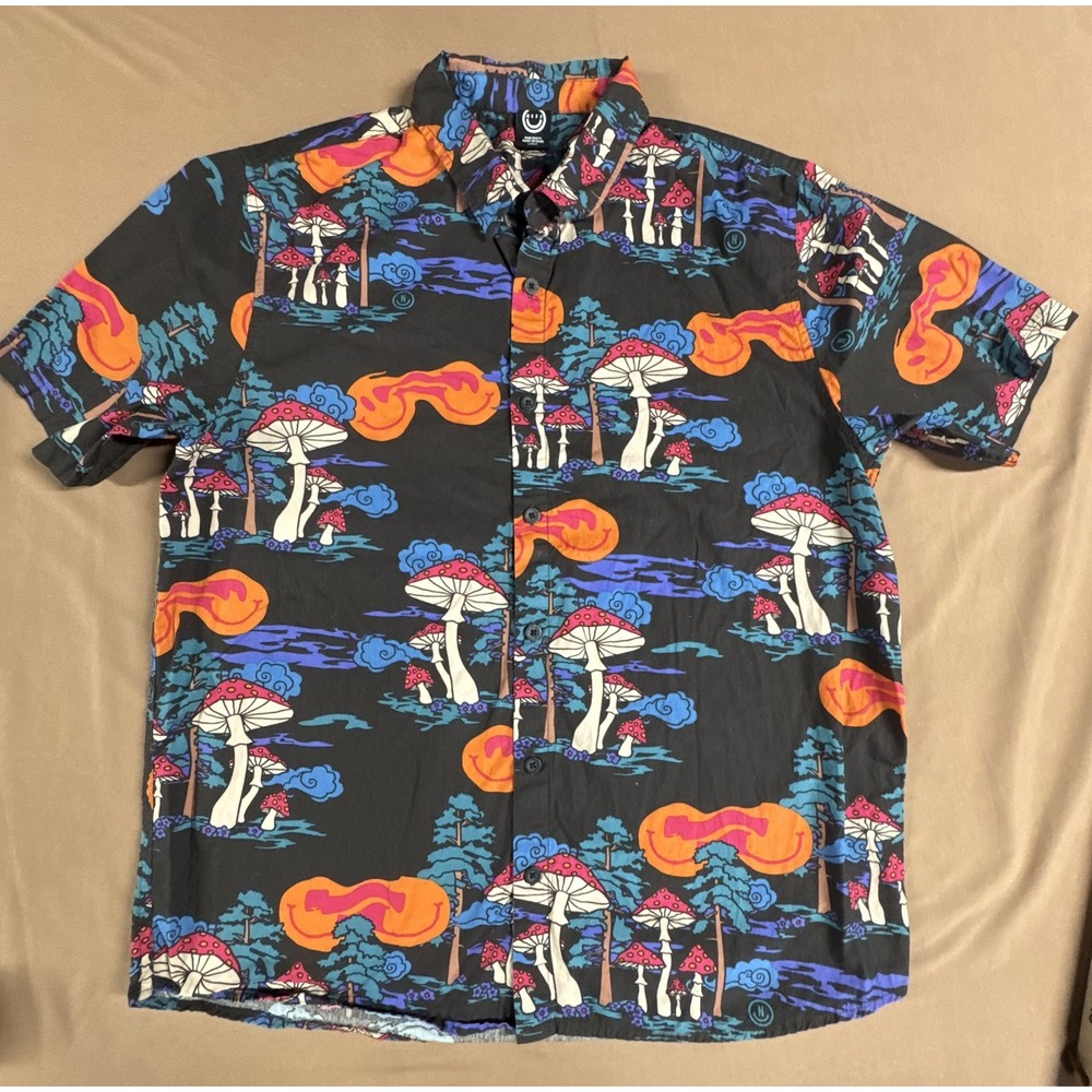 Neff Shirt Mens Large Multicolor Mushroom Psychedelic Short Sleeve Button Up